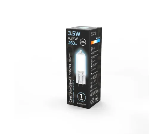 Фото Лампа Gauss G4 AC220-240V 3.5W 260lm 4100K стекло LED 1/10/200 Артикул: 107807203 Фото Лампа Gauss G4 AC220-240V 3.5W 260lm 4100K стекло LED 1/10/200 Артикул: 107807203