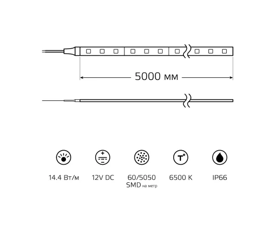 Фото Лента Gauss LED 5050/60-SMD 14.4W 12V DC холодный белый IP66 (блистер 5м) 1/50 Артикул: 311000314