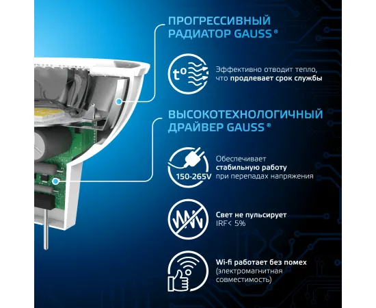 Фото Лампа Gauss MR16 5W 530lm 6500K GU5.3 LED 1/10/100 Артикул: 101505305