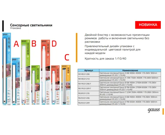 Светильник сенсорный Gauss модель B 6W 400lm 2700K-6500K 170-260V 300mm диммируемый IR 1/10/40, изображение 13