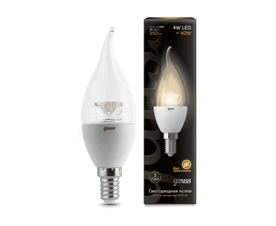 Gauss LED Candle Tailed Crystal Clear E14 4W 2700K 1/10/50 арт. 104201104
