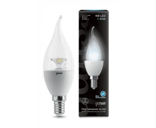 Gauss LED Candle Tailed Crystal Clear E14 4W 4100K 1/10/50 арт. 104201204