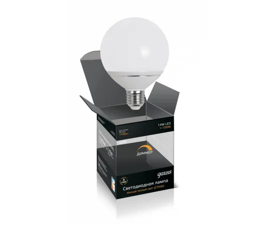 Gauss LED G95-dim 14W E27 2700K диммируемая 1/10/40 арт. EB136102114-D