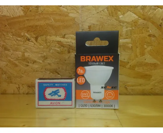 Brawex PAR16 7W 220-240V 3000K GU10 IC арт. 4107J-PAR16k1S-7L упаковка