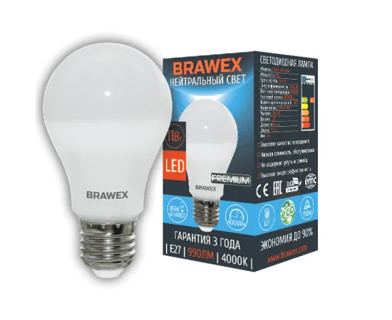 Brawex Premium A60 11W 220-240V 4000K E27 арт. 0307D-A60-11N