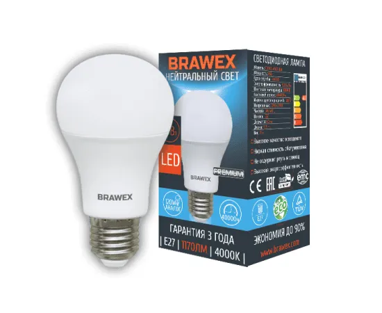 Brawex Premium A60 13W 220-240V 4000K E27 арт. 0314G-A60-13N