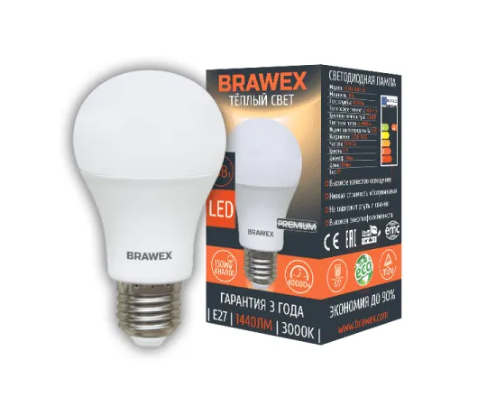 Brawex Premium A60 16W 220-240V E27 арт. 0314G-A60-16L