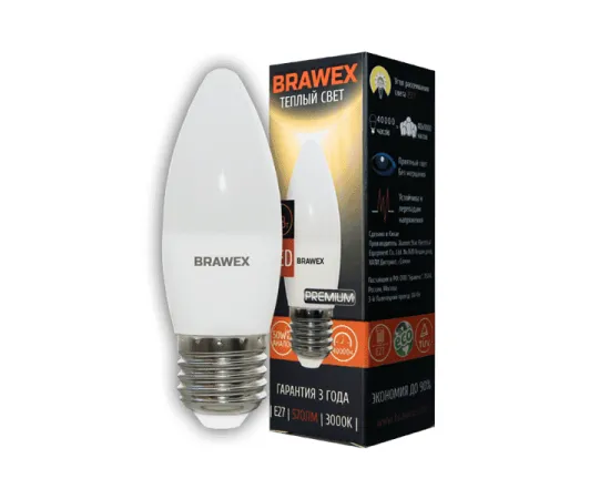 Светодиодная лампа brawex e27 Артикул 0707E-B35-6L