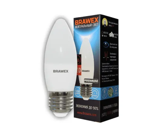 Светодиодная лампа Brawex E27 Артикул 0707E-B35-6N