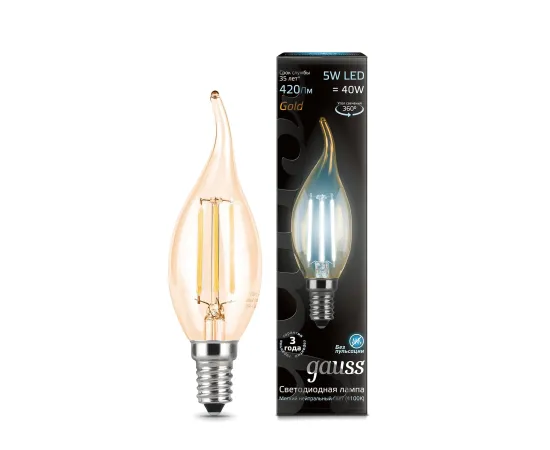 Gauss LED Filament Candle tailed E14 5W 4100K Golden 1/10/50 арт. 104801805