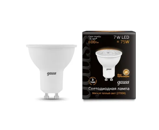 Фото характеристики Лампа Gauss MR16 7W 600lm 3000K GU10 LED арт. 101506107