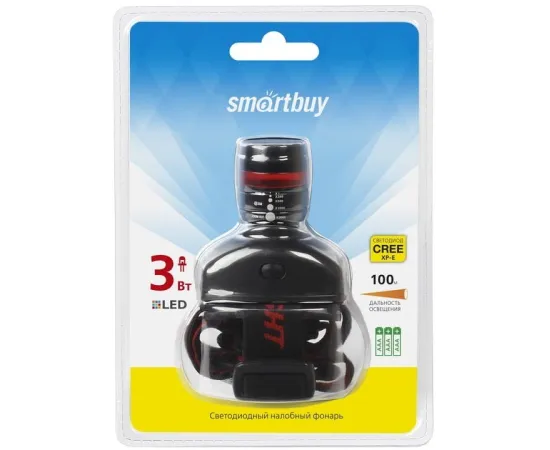 Светодиодный налобный фонарь Smartbuy 3Вт CREE XP-E c оптическим зумом, черный (SBF-51-K)/100 арт. SBF-51-K