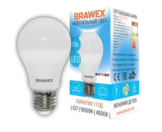 Классическая светодиодная лампа (LED) BRAWEX SENSE арт. 0307D-A60S-10N