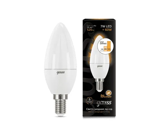 Gauss LED Candle E14 7W 2700К step dimmable 1/10/100 арт. 103101107-S