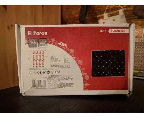 Гирлянда Feron CL11 5000K занавес (9w, 1.95*1.8м+5м шнур, драйвер в комплекте 24v) арт. 26741