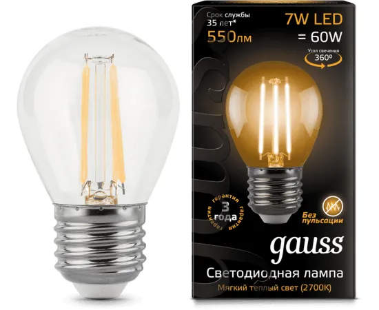 Gauss LED Filament Globe E27 7W 2700K 1/10/50 арт. 105802107